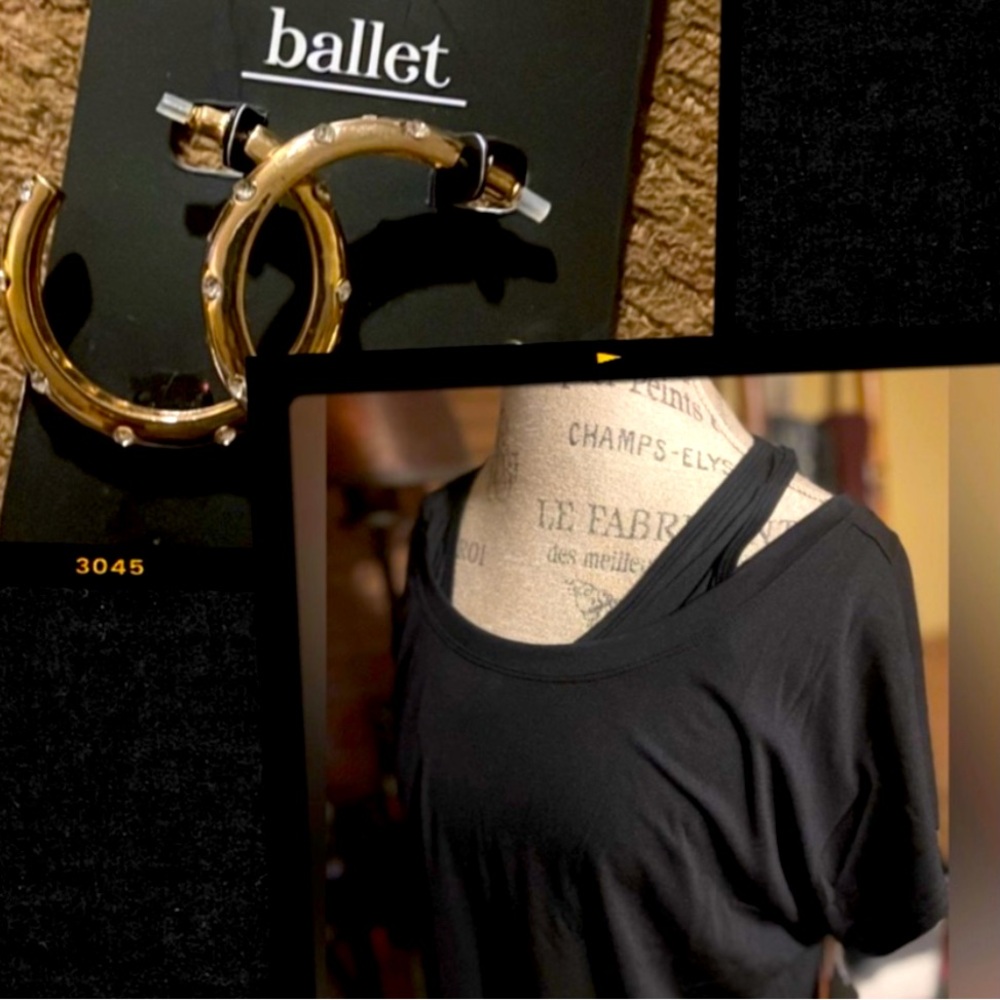Xersion Black Short Sleeve Top Set - Top with Tank Top and Earrings